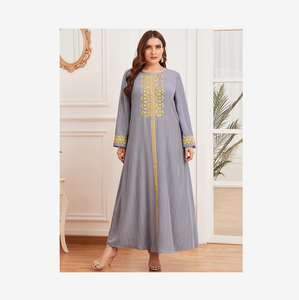Vestido informal urbano de talla grande para <span class=keywords><strong>mujer</strong></span>, falda larga bordada de manga larga, plisada, Retro, gris, étnico, 10%, de talla grande, - Product Image 1