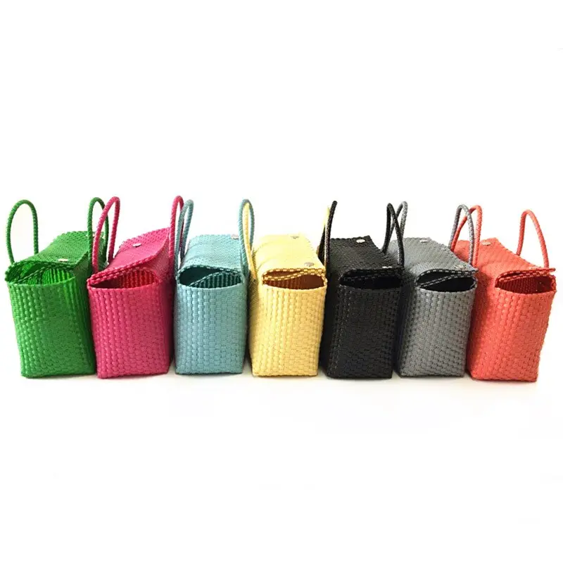 China Factory Lady New Fashion Handmade PP Straps Weaving Plastic Shopping Tote