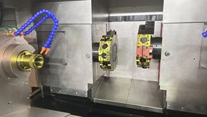 HS HTS 10-DIIY Ten Inches <b>Double</b> Spindles <b>Double</b> Y-Axis Power Turret CNC Lathe Slant <b>Bed</b> Horizontal Structure Medium Duty - Product Image 2