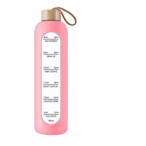 High Borosilicate Glass Water Bottle With Bamboo Lid Graduations Carrying Strap Silicone Sleeve Portable Travel Use - Product Image 3