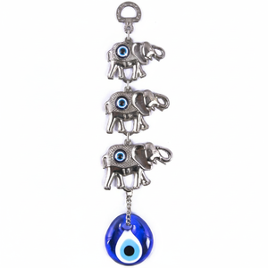 3 <b>Elephants</b> Wall Ornament Hanging <b>Decoration</b> With Hand made Glass Evil Eye From TURKEY - Product Image 2