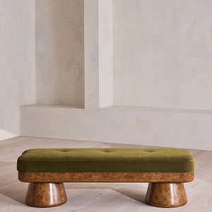 Banco de Madera de Estilo Moderno de Mediados de Siglo con Tapicería Verde, Muebles para Dormitorio - Product Image 4