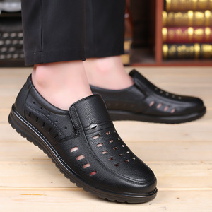 Mocasines de Cuero Perforado para Hombre, Negros, Sin Cordones, Estilo Casual, Origen Wenzhou, Color Sólido, Costuras con Borlas, Estilo Informal - Product Image 1