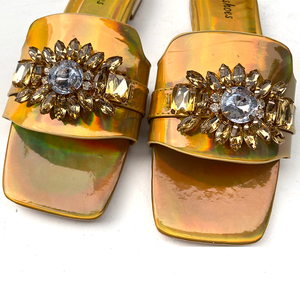 Olegshoes da donna <span class=keywords><strong>sandali</strong></span> piatti Comfort estivi Open Toe Slingback elastico Slip Casual da passeggio <span class=keywords><strong>con</strong></span> strass - Product Image 3