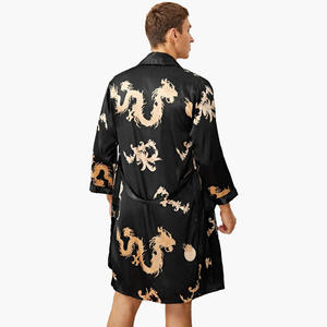 Peignoir décontracté pour homme à manches longues, imprimé tribal, en soie de luxe, ensemble robe et short en satin pour homme, robes kimono respirantes personnalisées pour homme - Product Image 4