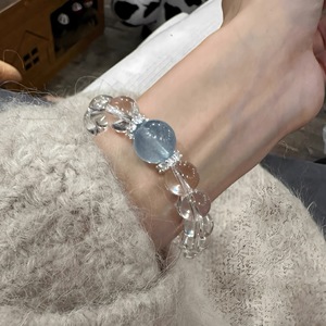 White Crystal <b>Bracelet</b> S925 Sterling Silver Women's Light Luxury Aquamarine <b>Beaded</b> Everyday Wear Jewelry - Product Image 1