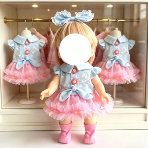 Conjunto de Vestido Rosa para Muñecas de 26 cm con Diadema de Lazo, Falda de Tul y Calcetines, Ropa de Juguete para Niñas - Product Image 2