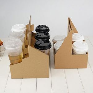 Custom logo Paper <b>Cup</b> Holder 2/4/6 Coffee Paper <b>Cup</b> Kraft Holder Take Away Carrier with Handle - Product Image 3