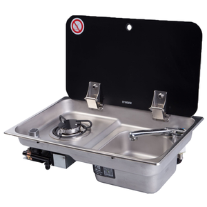 Cuisinière à <span class=keywords><strong>gaz</strong></span> pour camping-car avec couvercle en verre, accessoires pour camping-car, cuisinière à <span class=keywords><strong>gaz</strong></span> pour yacht avec évier intégré pour camping-car et <span class=keywords><strong>fourgon</strong></span> aménagé - Product Image 1