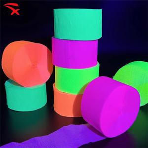 Fluorescent Crepe Paper Roll Neon Light UV Streamers Glow Birthday Party Ribbon Background Decoration