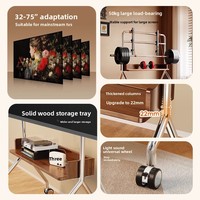 Beweglicher TV-Ständer aus Massivholz & Edelstahl mit Ablage Modernes Design für Wohnzimmer Eingangsbereich Bodenstehend Wandmontage-Option