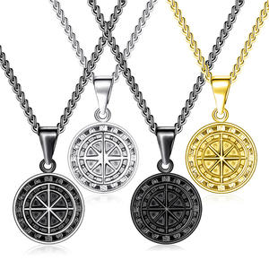 BOYI erkek paslanmaz çelik sikke pusula kuzey yıldız kolye kolye moda gümüş altın siyah Charm kolye Punk tarzı - Product Image 4