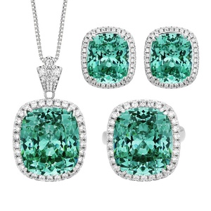 Minimalist Eco-friendly Copper 14*16/10*10mm Green Zircon Pendant Earrings <b>Rings</b> <b>Set</b> Premium Quality Jewelry <b>Set</b> for <b>Women</b> - Product Image 1