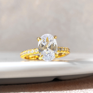 Women's 18K <b>Gold</b> Plated Oval Cubic Zirconia Engagement <b>Ring</b> Prong Setting Classic Style Alloy Jewelry - Product Image 2
