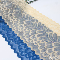 Dentelle élastique extensible en maille douce à motif plumes, 19 cm, couleur nude, pour la confection de lingerie féminine et de soutiens-gorge