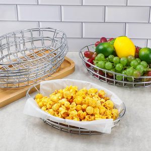 Chrome hình bầu dục dây kim loại bánh mì phục vụ bánh sandwich container thức ăn nhanh giỏ cho Hot Dog trái cây Burger nhà hàng lưu trữ Bạc - Product Image 2