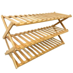 Bamboo <b>Shoe</b> <b>Rack</b> 3 Tier Foldable Floor Standing Simple <b>Storage</b> For Bedroom Dormitory Entrance Balcony - Product Image 1