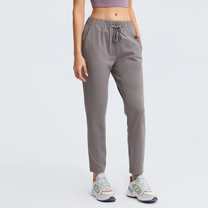 New thân thiện với môi 1-mảnh thoải mái Straight-leg yoga quần với dây rút eo căng vải 9-phút Yoga thói quen - Product Image 3