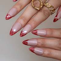 Offre Spéciale – Ongles à Presser en Acrylique Rouge Vin Scintillant, Forme Cœur, Style Amande Française, Longueur Moyenne, Personnalisables en Gros
