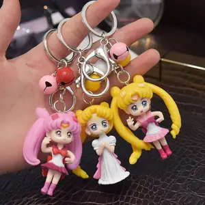 Bonito 3D Cartoon Sailor Moon Boneca De Borracha Chaveiro PVC Pingente Mosquetão Chaveiros Bolsa De Carro Anéis Ornamentos Presente Promocional