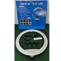 Lampu kamera 22 inci 56cm dengan tiga tempat ponsel, lampu 3 tingkat lampu cincin Led kristal dapat disesuaikan