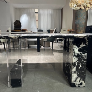 Table à manger <span class=keywords><strong>de</strong></span> luxe haut <span class=keywords><strong>de</strong></span> gamme avec 4 <span class=keywords><strong>chaises</strong></span>, plateau en marbre et pieds en marbre acrylique, hôtel, villa, restaurant - Product Image 6
