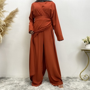 6388 #   Combinaison décontractée pour femme, couleur unie, col en V, style musulman islamique turc, kaftan abaya, tissu Nida lisse et élégant - Product Image 5