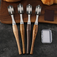 Couteau à pain en acier inoxydable, outil à découper la pâte, lame courbée, manche en bois, lames remplaçables, trancheur de pain artisanal pour la fabrication maison