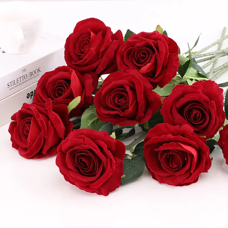 Flores artificiales para decoración de boda rosas de alta calidad tacto real muestra gratuita éxito de ventas en Amazon al por mayor día de la madre