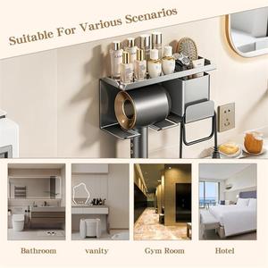 <span class=keywords><strong>Support</strong></span> mural pour sèche-<span class=keywords><strong>cheveux</strong></span> à fixation adhésive/vis avec organisateur d'outils pour salle de bain, maison, hôtel et dortoir - Product Image 3