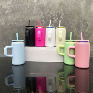 Powder Coated Elegant Shaped <b>Drinking</b> Glasses rainbow Underneath 16oz Vacuum Stainless Steel Can Mugs with pp <b>Plastic</b> Lids - Product Image 1