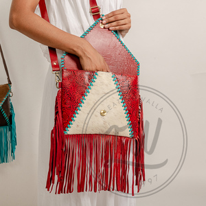 LW Turquoise Vintage Women's Designer <b>Bag</b> Genuine Leather with Fringe Tassel Single Strap Cross Body Hot Selling Painted <b>Bag</b> - Product Image 5