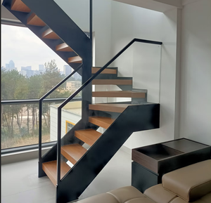 <span class=keywords><strong>Escalera</strong></span> Minimalista de <span class=keywords><strong>Madera</strong></span> y Metal con Canal Doble en U, <span class=keywords><strong>Barandilla</strong></span> de Vidrio Elegante para Diseño Interior Contemporáneo - Product Image 2