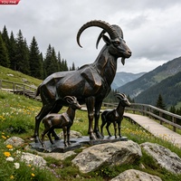 YOUFINE Escultura Geométrica de Bronce Fundido de una Familia de Ibex, Gran Estatua de Dos Cabras Montañosas para Parque Escénico Alpino