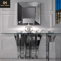 Table console de salon de location de banquet de conception Lux carrée en verre argenté d'acier inoxydable