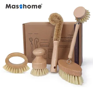 Masthome Thân Thiện Với Môi 5Pcs Bàn Chải Nhà Bếp Thiết Lập Tất Cả Các Tự Nhiên Fibre Sàn Gỗ Rau Món Ăn Chai Nồi Bàn Chải Sisal Làm Sạch Bàn Chải