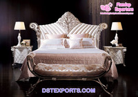 Lit Royal Fait Main à Finition Brillante avec Tables d'Appoint, Lit King Size Traditionnel en Velours avec Tête de Lit Capitonnée, Acheter des Meubles de Chambre USA