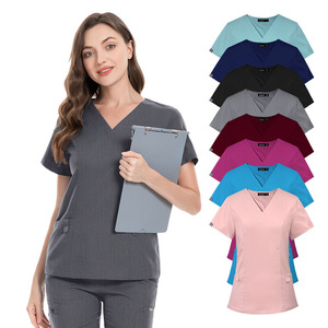 Conjunto de pantalones de cintura elástica personalizable con cuello en V, uniforme médico de secado rápido para enfermeras, 8 colores, pedido a granel - Product Image 2