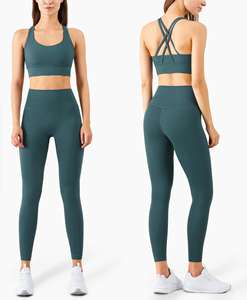 Leggings de compression souples taille haute pour femmes-Ensemble de soutien-gorge de sport croisé Gym Fitness Yoga Suit - Product Image 3