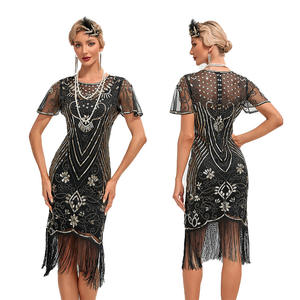 <span class=keywords><strong>Robe</strong></span> BabeYond Roaring 20s Vintage Art Déco, style années 1920, style flapper, <span class=keywords><strong>longue</strong></span> frange, paillettes, perles, taille empire, fête, décorée de plumes - Product Image 2