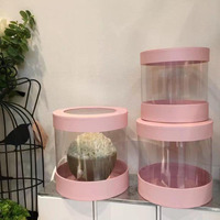 Boîte à fleurs ronde coréenne, seau pour arrangement floral, boîte en papier avec fenêtre transparente en PVC, boîte à fleurs cadeau