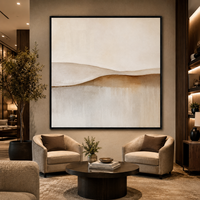 Art mural sur toile texturée abstrait neutre moderne, beige et brun, peinture de paysage minimaliste pour la décoration d'hôtel, de villa ou de salon