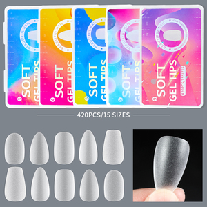 420 capsules d'ongles artificiels mats, forme amande, cercueil, en T, couvrance totale, <span class=keywords><strong>faux</strong></span> ongles givrés, pointes en <span class=keywords><strong>gel</strong></span> souple - Product Image 3