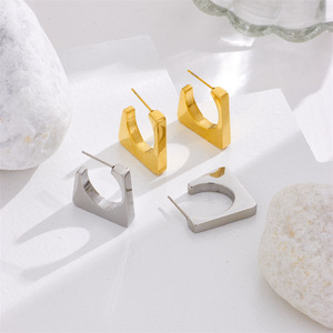 Geometric <b>Stud</b> Earrings Gold Irregular <b>Titanium</b> Steel Unisex Fashion Jewelry - Product Image 2