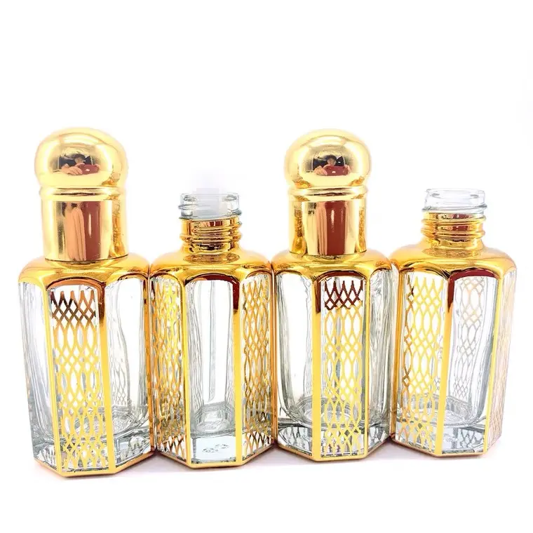 Kostenloser Versand Kosmetik verpackung Körper Haaröl flaschen Roll On Parfüm Attar Oud Glasflasche mit Gold deckel In Dubai