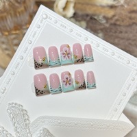 Faux ongles de style européen et américain, en forme de bec de canard, pré-dessinés, motif ciel étoilé, étoiles, faits à la main, artificiels
