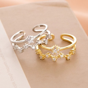 เครื่องประดับที่ดี925แหวนเงินสองชั้นปรับได้สำหรับผู้หญิง925เงินสเตอร์ลิงพร้อมแหวนแต่งงานชุบทอง - Product Image 3