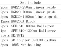 Kit cnc HGR20 HGW20CC HGH20CA SFU1610, axe y et z, jeu de vis à bille, rail linéaire carré pour scène, 1605mm 200mm 1000mm 1100mm 1500mm