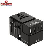 Adaptateur de voyage Foxcan 100 Watt, chargeur GaN super rapide, adaptateur de voyage universel international avec USB pour la charge d'ordinateurs portables