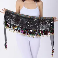 Jupe japonaise plissée en polyester pour femme, style bohème, avec franges, sequins et pompons, pour danse du ventre, écharpe de hanche, fête rave